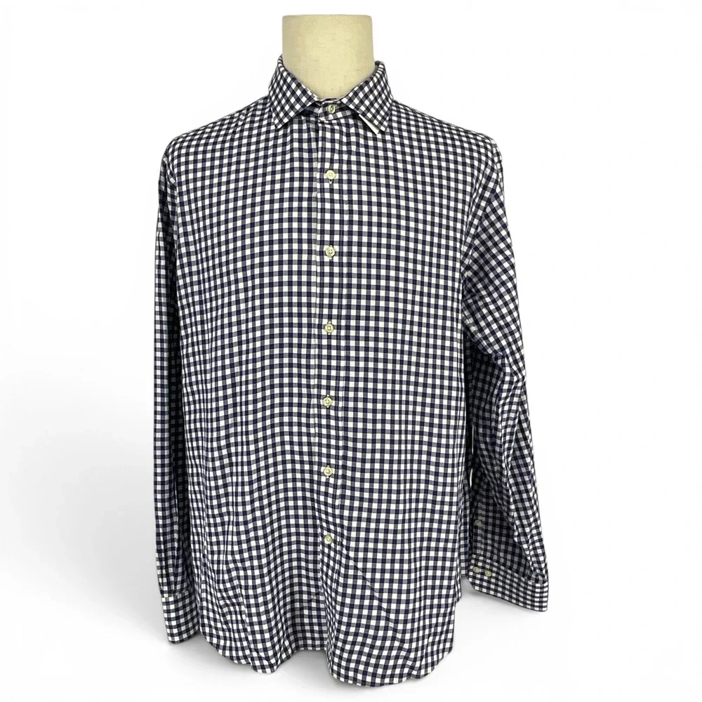 Polo Ralph Lauren Mens‎ XL Gingham Button Down Shirt Navy White Cotton Long Slv